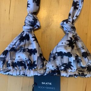 Skatie and Rocky+Barnes bikini top black and white palm tree pattern in Darby